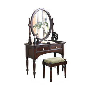 American <b>Vintage</b> Style Solid Wood Dressing Table With Mirror Bedroom Makeup Desk Mahogany Finish - Product Image 4