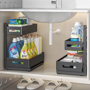 Organisateur de placard coulissant pour cuisine, organisateur <span class=keywords><strong>sous</strong></span> évier à 2 niveaux, organisateur <span class=keywords><strong>sous</strong></span> évier réglable et extractible en acier, étagère de rangement en métal - Product Image 1