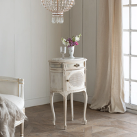Armoire d'appoint en bois massif antique français, écologique, faite à la main, avec dessus en marbre blanc pour chambre et salon