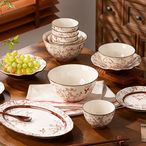 Service de table en céramique motif Épervier sur branche, compatible <span class=keywords><strong>micro</strong></span>-ondes, bols et assiettes, style pastoral, vaisselle de maison, cadeau de pendaison de crémaillère et de mariage - Product Image 2