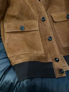 Veste en peau de mouton véritable pour homme, marron, A1, style bomber, doublée de laine, vintage, doublée de polaire, patchwork, automne, décontractée - Product Image 4