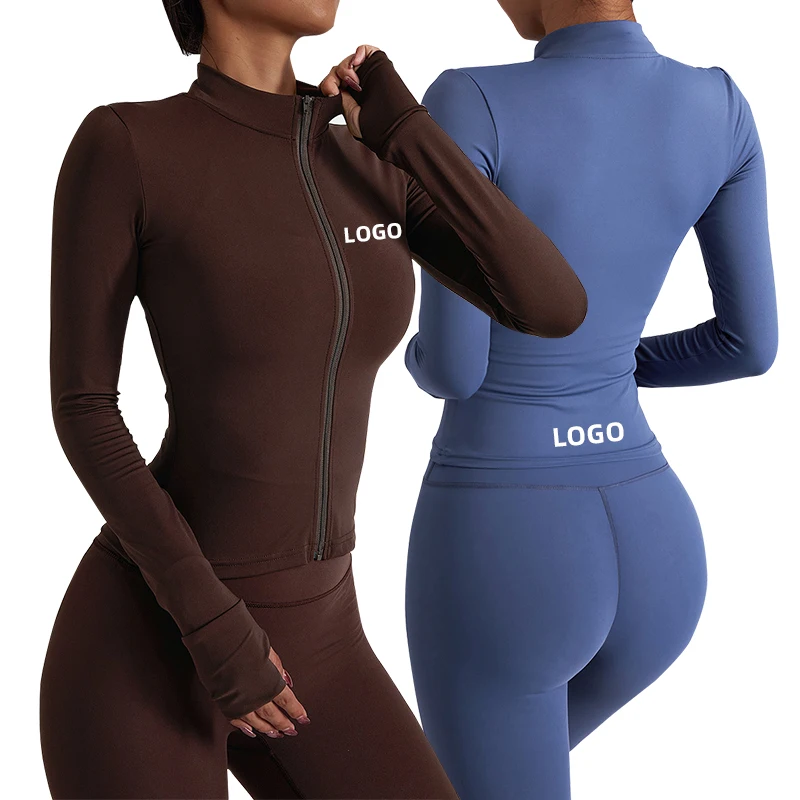 JY Solid Colors Breathable Quick-drying Long-sleeve Yoga Wear Women's Nude Fitness Raining Outer Zipper Tight Fitting Sports Top