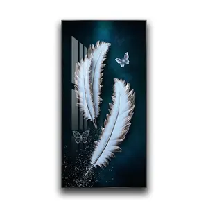 水晶瓷画白色羽毛蝴蝶入口抽象壁画客厅装饰画