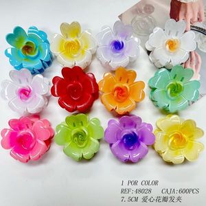 Pince à cheveux en forme de cœur avec pétales, 7,5 cm, motif floral coloré pour femmes et filles - Product Image 2