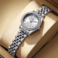 Montre pour femme tendance, bracelet en acier inoxydable plaqué or, cadran romain, montres à quartz avec strass