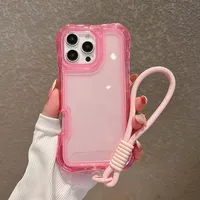 Coque transparente antichute 3-en-1 avec airbags aux quatre coins pour iPhone 17 16 15 14 Plus 13 12 Pro Max 16E, protection antichoc avec dragonne