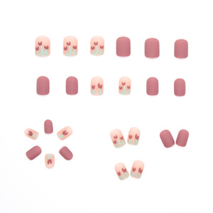 24 faux ongles en plastique, style tulipe, motif cœur, courts, prêts à poser, amovibles, finition soignée - Product Image 3