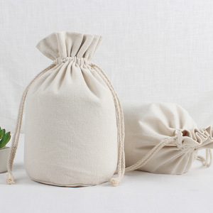 Bolsa de algodón de lona blanca natural personalizada, cordón con doble cuerda de algodón, fondo redondo - Product Image 5
