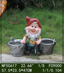 Statue de gnome de <span class=keywords><strong>jardin</strong></span> mignonne <span class=keywords><strong>en</strong></span> magnésie de 57,5 cm avec deux pots de fleurs, imperméable, faite à la main, écologique, Art Déco, ornement extérieur - Product Image 3