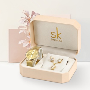 Reloj de Pulsera de Cuarzo con Diamantes de Lujo para Mujer SHENGKE 0121, Juego de 3 Piezas, Elegante Collar y Pendientes Femeninos, Estilo Ejecutivo, Aleación de 38 mm, Perfecto - Product Image 3