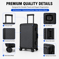 Ensemble de bagages de luxe en aluminium à motif damier, valises rigides à roulettes 20/24/28 pouces pour voyages d'affaires, personnalisation privée