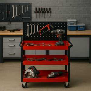 Professional 3-Shelf <b>Tool</b> <b>Trolley</b> With Perforated Panel 81x35x110 Cm Painted Steel <b>Tool</b> Holder - Product Image 5