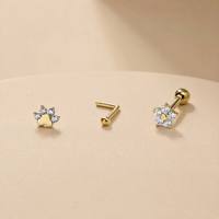 Cincin Pusar Mewah Berlapis Emas 14K HGC, Anting Hidung, Anting Labret, Anting Tragus, Anting Daith, Perhiasan Tindik Natal