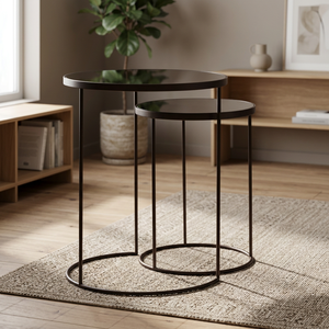Antique Design Nesting Side <b>Table</b> Set 2 Metal <b>Stool</b> Ottoman Home Living Room Furniture for Collection Black Chaman India - Product Image 2