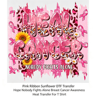 Transfert DTF Ruban Rose Tournesol Conscientisation du Cancer du Sein Espoir Personne ne combat seul Transfert thermique pour T-shirt et vêtements