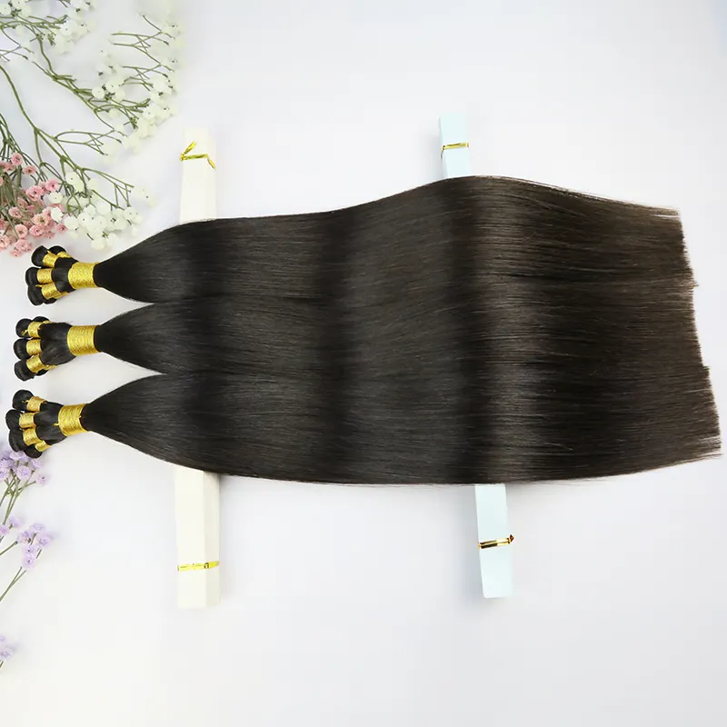 Wholesale Thick Ends Premium Quality Natural Seamless Virgin Double Drawn Remy Indian Human Hair Hand tied weft Extensions Weave