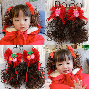 1 paire <span class=keywords><strong>de</strong></span> perruques pour enfants, épingle à cheveux à nœud rouge chinois, princesse, petite fille, cheveux bouclés, accessoires <span class=keywords><strong>de</strong></span> cheveux mignons, coiffe <span class=keywords><strong>de</strong></span> nouvel an pour filles - Product Image 3