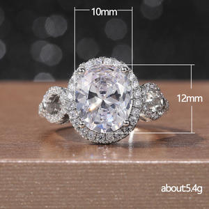F767 Women's Oval Cut Synthetic <b>Diamond</b> <b>Ring</b> Classic Engagement <b>Ring</b> With Side <b>Diamonds</b> For Wedding Jewelry - Product Image 5