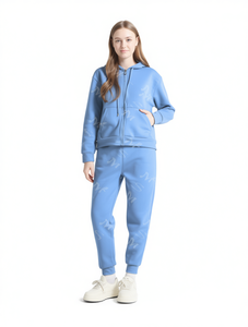 TC277R-1 Tuta da donna con cappuccio, cerniera lunga, tinta unita, felpa e pantaloni casual, vestibilità regolare, per l'autunno - Product Image 1