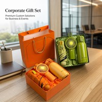 Set Hadiah Perusahaan 4 in 1 dengan Branding Kustom: Botol Terisolasi, Kipas Mini, Payung Kompak, Kotak Hadiah untuk Promosi Bisnis