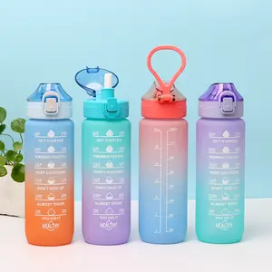 健身时间制造商水瓶Tritan BPA免费塑料蛋白定制标志32盎司1000毫升彩色励志水瓶