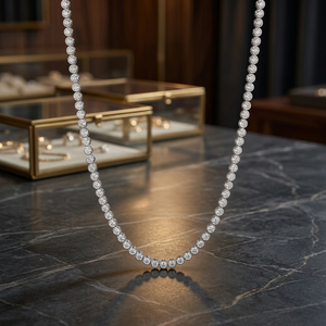 IGI Certified <b>16</b> Inch CVD Diamond Tennis Necklace 925 Sterling Silver Bezel Setting Women's Luxury Necklace Jewelry - Product Image 1