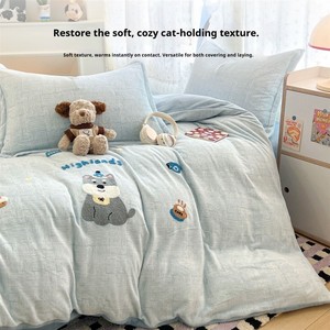 Cartoon Milk Fluff Velvet Comforter Set Four-Piece Fall Quality Wool Filled 2025 New Thickened Coral <strong>Bedding</strong> - Product Image 3