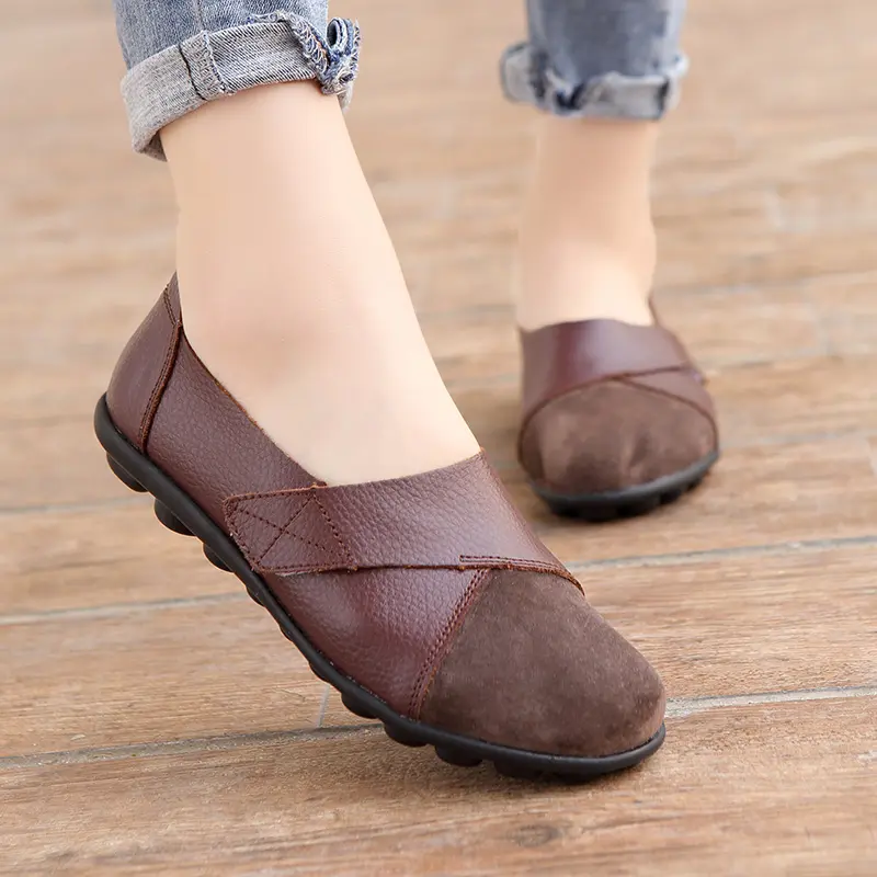 Woman's Flats Loafers Shoes Soft Genuine Leather Casual Shoes Big Size 35-44 Mocassin Boat Shoes for Women