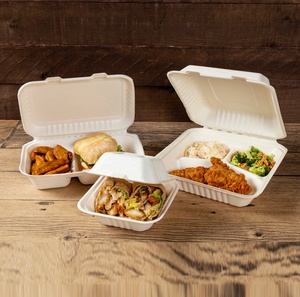 Phân hủy sinh học 9*6 inch Trắng vỏ sò bao bì container mía bã mía giấy bột giấy lấy đi thực phẩm Hộp Ăn Trưa - Product Image 3