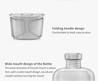 Kit de cantine en titane de qualité supérieure, bouteille d'eau de 1100 ml, tasse de 700 ml, ensemble de cuisine léger pour le camping, la randonnée et les pique-niques en plein air