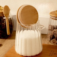 Pot de rangement en verre pour grains de café, recouvert de bambou, avec cuillère, pour thé et café en poudre, stockage et conservation des aliments