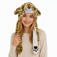 Chapeau interactif à oreilles mobiles motif léopard avec logo personnalisé, en fausse fourrure, chaud pour l'hiver, cadeau original, vente en gros
