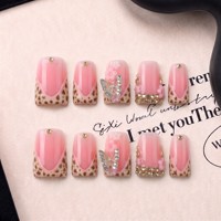 Uñas postizas acrílicas hechas a mano con curva de pico de pato francés, diseño artesanal ODM, cobertura completa PMMA, uñas personalizadas con relieve 3D, 10 unidades.