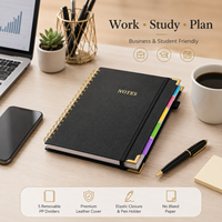 Cuaderno Espiral de Cuero PU, 5 Temas, Rayado, con Separadores de PP Extraíbles, Papel de 100 g/m², Banda Elástica y Portaplumas