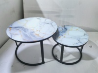Table basse ronde moderne et simple en verre à motif pierre blanche, table d'appoint pour la maison et le bureau, vente directe usine