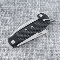 Couteau de poche multi-outils portable, manche en ABS noir, lame en acier inoxydable avec ouvre-bouteille pour la pêche