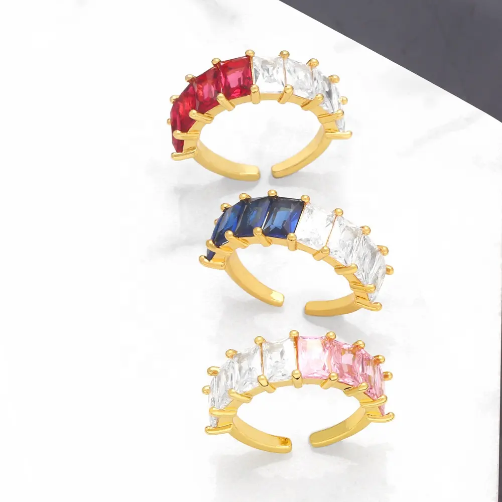 Женское кольцо с разноцветным цирконием, ювелирное изделие двух цветов с прямоугольным геометрическим дизайном