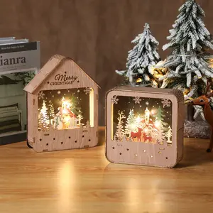 Natal Brilho Mini Cabin Desktop Decoração LED Papai Noel Boneco De Neve Cabine Pintado LED Night Light Decorações