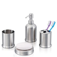 BX — ensemble d'accessoires de salle de bain en acier inoxydable, peints en or, avec un porte-brosse de toilette, un distributeur de savon, un bol, une savonnière