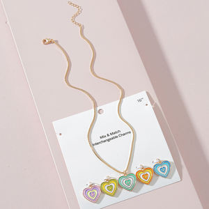 Conjunto de Collar con Cadena de Eslabones y Colgante de Corazón, Joyería de Moda Boho Geométrica Multicolor para Mujer, 16g, Cuarzo Dorado - Product Image 5