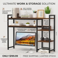Étagère de rangement de comptoir de cuisine à 5 niveaux, support d'écran métallique réversible, rangement de bureau pour la maison et le bureau