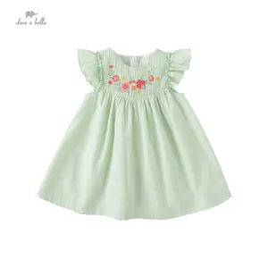 DB2234898 DAVE BELLA Verão Bebê Meninas Verde Estilo Bonito Flor Bordado Princesa Vestido Crianças Meninas Lace Fly Mangas Vestido