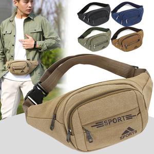 Men's <b>Canvas</b> Waist <b>Bag</b> Khaki Sport Logo Outdoor Travel Fanny Pack - Product Image 1