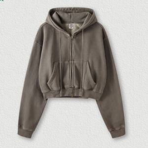 Sweat-shirt personnalisé à fermeture éclair pour femme, crop top à capuche zippé en coton - Product Image 6