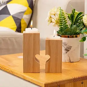 Sostenedor de vela de madera conjunto de 2 decorativos en forma de corazón de madera Tealight titulares