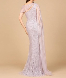 Роскошное вечернее платье-русалка с одним рукавом и стразами, цвета «голубой туман», для женщин, для свадеб, банкетов и красной дорожки - Product Image 4