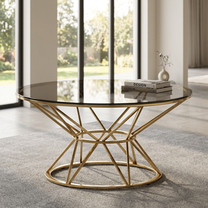 AK Brass High Quality <b>Round</b> Iron Metal Coffee <b>Table</b> <b>Gold</b> Finish with Glass Top Modern Design for Balcony Room Home Furniture - Product Image 2