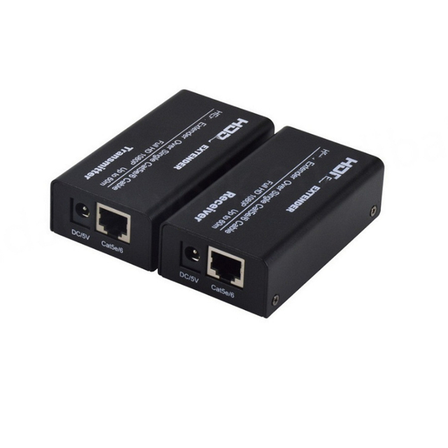 Aluminum Alloy HD Type Extender 60M 1080p 3D Signal Expander Transmitter Receiver Cat5e/6 RJ45 Ethernet Converter Black Giftbox