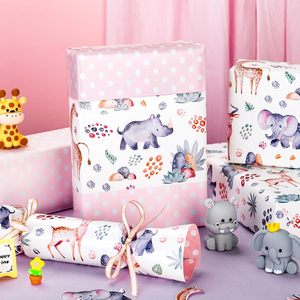 Safari Animals Polka Dots Wrapping Paper 17 Inch X 33 Feet Art Paper Reversible Gift Wrap for Baby Shower - Product Image 4