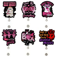 Accessoires de sensibilisation au cancer du sein, nouvelle collection 2026, rubans roses en acrylique, porte-badge, badge citrouille d'Halloween, fantôme